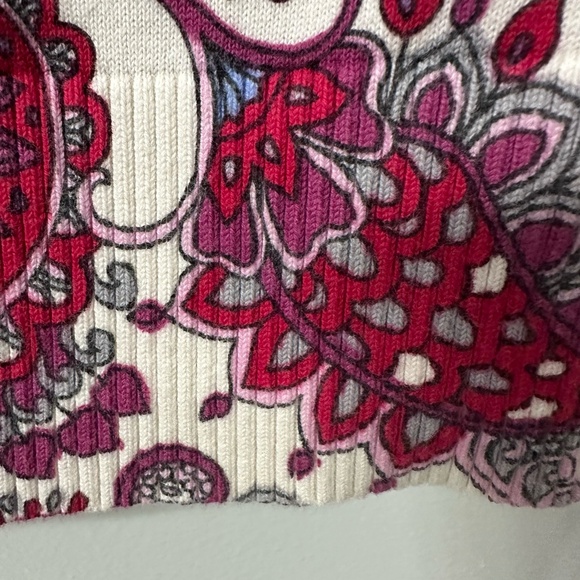 Talbots Women's Cotton 3/4 Sleeve Cardigan Sweater in Red Pink Grey White Sz M - Picture 7 of 9